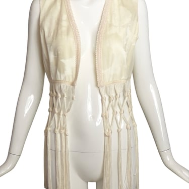 1990s Ivory Stripe Fringe Vest, Size 6
