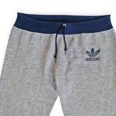 vintage sweatpants / 80s Adidas sweats / 1980s Adidas trefoil tri blend grey and navy sweat pants warm ups Medium 