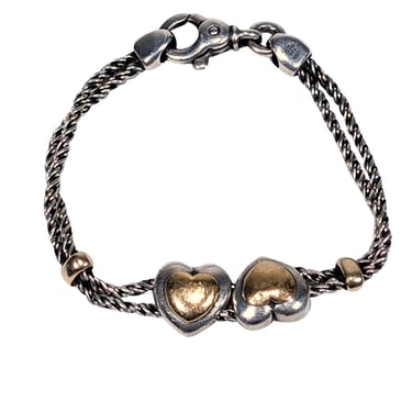 Tiffany & Co. - Sterling Silver & Gold Double Heart Rope Bracelet