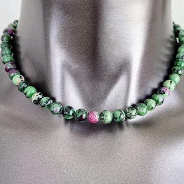 Lovely Ruby Zoisite Beaded Necklace~Green Gemstone Choker~Gifts for Her 