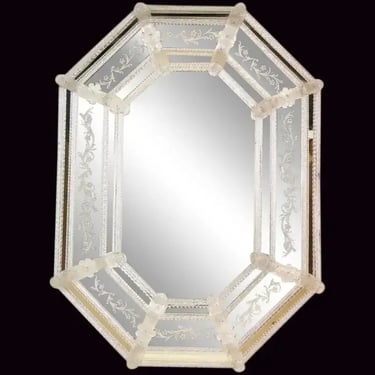 Gorgeous Vintage Italian Murano Glass Venetian Octagonal Mirror