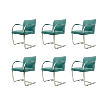 #1523 Set of 6 Flat Bar BRNO Chairs by Mies Van Der Rohe for Knoll
