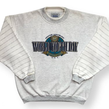 Vintage 1993 World Youth Day Denver Colorado Striped Crewneck Sweatshirt Pullover Size Large/XL 