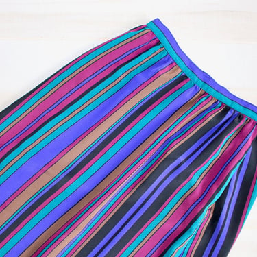 Vintage 80s Striped Skirt, 1980s Colorful Skirt, High Waisted, Midi, Secretary 