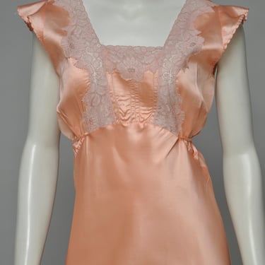 vintage 1930s peach satin bias cut nightgown dress S/M 