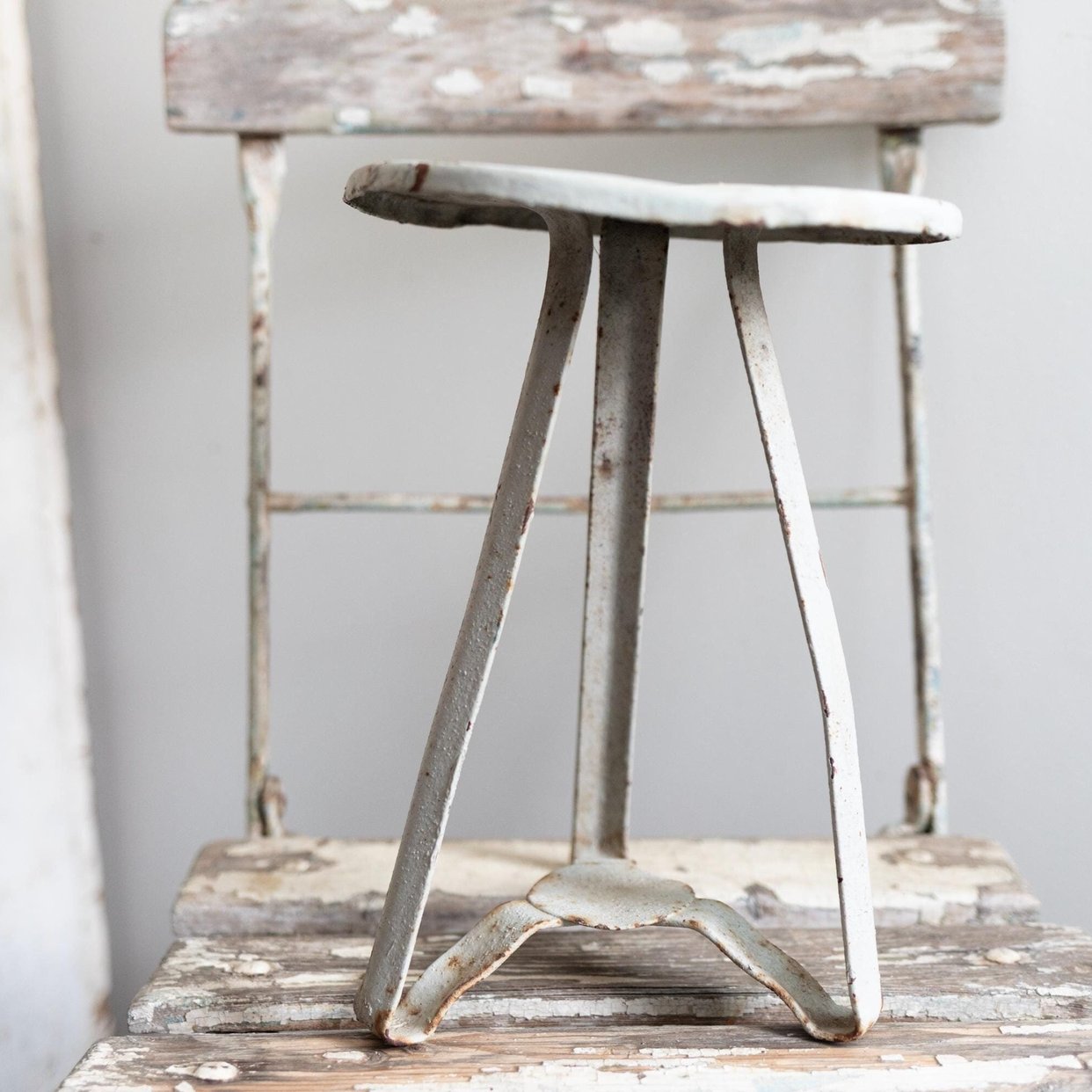 Rusty White Cast Iron Shop Stool | Vintage Rustic | The Cozy Bungalow ...