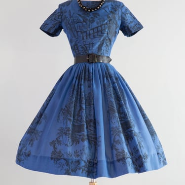 Delightful Late 1950's Jonathan Logan Toile Print Day Dress / XS
