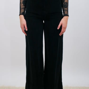 1970s Black Cotton Velvet Highwaisted Pants