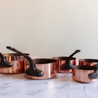 set of 5 vintage french graduated copper pots