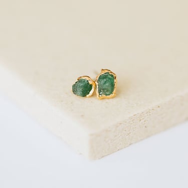 tiny emerald earrings, raw crystal studs, may birthstone jewelry, dainty green earrings, gift for her, spring gemstone jewelry, single stud 