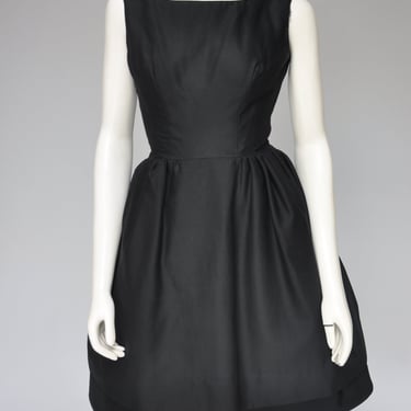 1950s black sleeveless party dress with pink bow XS 