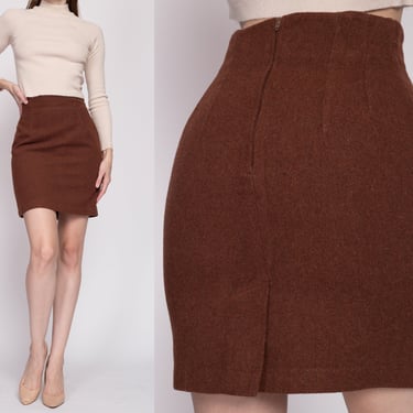 XS| 90s Brown Mini Pencil Skirt - Extra Small, 25" | Vintage Fitted High Waisted Retro Minimalist Miniskirt 
