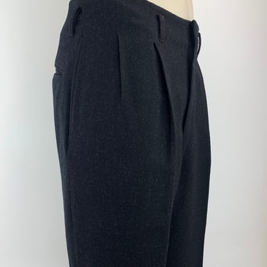 1950's Pleated Trousers - Black Winter Weight Wool with Gray Flecks - Dress Slacks - 31 Inch Waist 