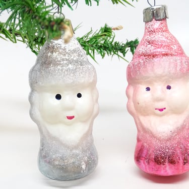 2 Vintage 1950's Russian Santa Mercury Glass Christmas Tree Ornaments, Antique New Year Decor 