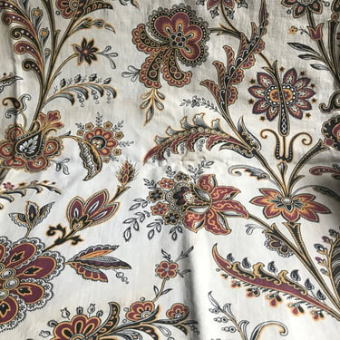 French Floral Indienne Fabric, Pair Curtain Panels, Printed Cotton, Remnant, Paisley, French Textile, Period Projects 