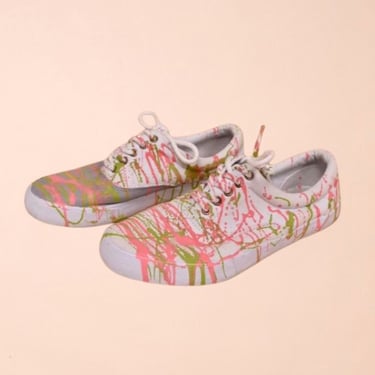 White Paint Splattered Canvas Sneakers By Goodfellows, W8