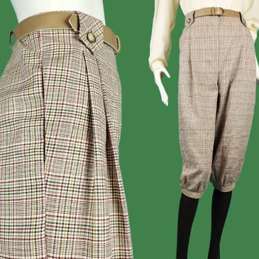 Cotton plaid DEADSTOCK knickers from the early 80s. Belted high rise partial elastic pleated short cut pants breeches. (28 - 30 x 18) 
