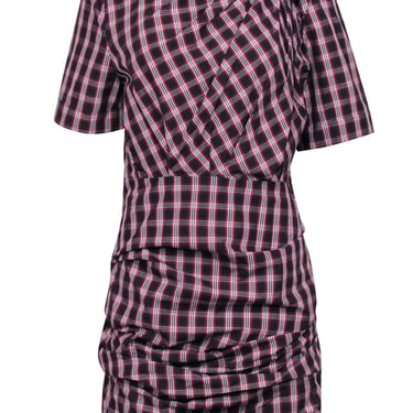 Isabel Marant Etoile - Black w/ Red & Cream "Oria" Shirred Check-Print Dress Sz 10