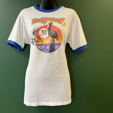 vintage New Orleans t-shirt 1970s glitter iron on tourist ringer tee large 