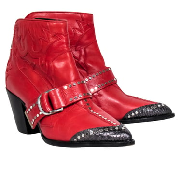 Zadig &amp; Voltaire - Red &amp; Black Leather Western Booties Sz 9