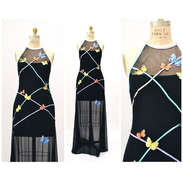 90s style dress up 90's Black Velvet Butterfly Maxi (M/L)  Retro and Groovy