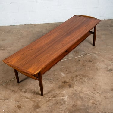 Mid Century Modern Coffee Table Wide Surfboard Sculptural Shelf Walnut Wood Mcm