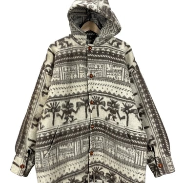 Vintage Aztec Print Wool Hoodie Jacket XL