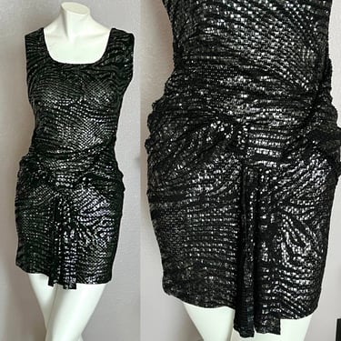 Glam Cocktail Dress, Shimmery Metallic, Draped Design, Sexy Sheath, Made in Italy, Vintage 90s 00s 