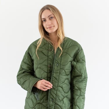 Vintage Spearmint Green Liner Jacket | Unisex Wavy Quilted Nylon Coat | M L | LI336 