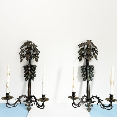 Iron Fig Tree Wall Candle Sconces - Pair 