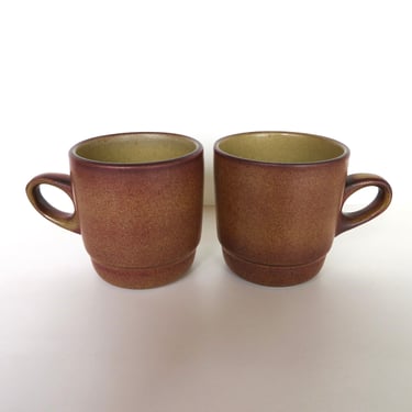 2 Vintage Heath Ceramics Mugs In Mojave, Edith Heath Rim Line Stacking Coffee Cups 