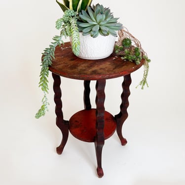 1890s Art Nouveau Style Primitive Antique Oxblood Red Lacquer Plant Stand 