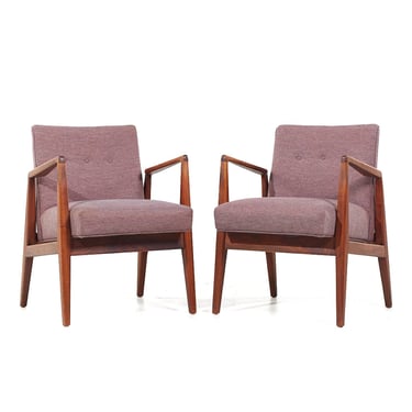 Jens Risom Mid Century Walnut Lounge Chairs - Pair - mcm 