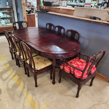 Carved Chinese Dining Table with 8 Chairs