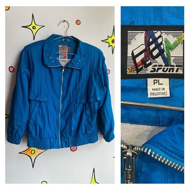 Vintage 80s 90s | Bright Blue Studded Windbreaker Jacket | Size P L 