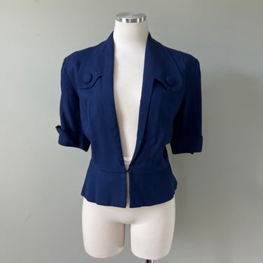 1940s Vintage Royal Navy Blue Ladies Suit Blazer Blouse Top RARE Large + Size 