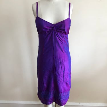 Purple/Blue Embroidered Shot Silk Mini-Dress - 1990s 