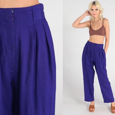 Purple Wool Trousers Straight Leg Pants 80s Pleated Pants High Waisted 1980s Vintage Work Profession Pants Small 