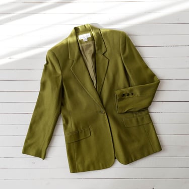 chartreuse green jacket | 80s 90s vintage pea green dark academia heavy woven silk blazer jacket 