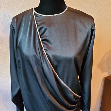 Vintage black dress with rhinestone trim Nolan Miller designer 