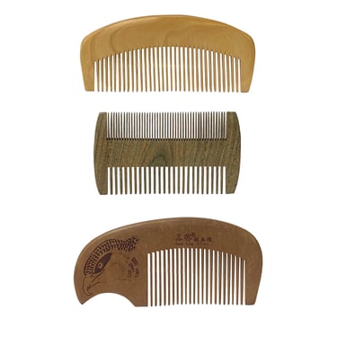 Set of 3 Chinese Brown Handmade Wood Simple Flat Top Combs ws2524E 