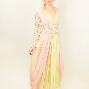 Herbert Schill Wein Chiffon Dress With Lace Cut Out Waist 