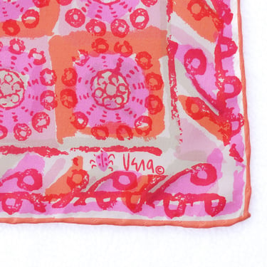 Vintage Vera Ladybug 1960's Silk Scarf Pink Flower Print Square Scarf Hand Rolled Hem Vintage Print 60's Scarf for Hair Scarf Neckerchief 