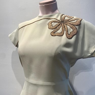 1940's Rayon Blouse with Peplum -  Soutache Embroidery - 11 Natural Shell Button Closure -Women's Small - 27 Inch Waist 