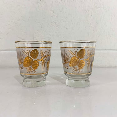 Vintage Mid Century Libbey Gold Pinecone Shot Glasses 1970s 1980s Barware Set of Two Minimal Nature Barware Glass Drinkware Retro 