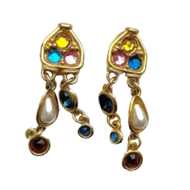 90s Jewel Crystal & Faux Pearl Dangle Clip On Earrings