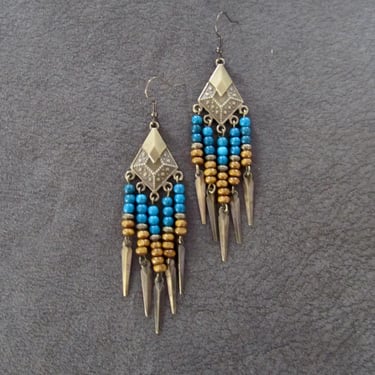 Chandelier boho chic earrings, ethnic tribal gypsy earrings, exotic statement southwest earrings, blue 2 