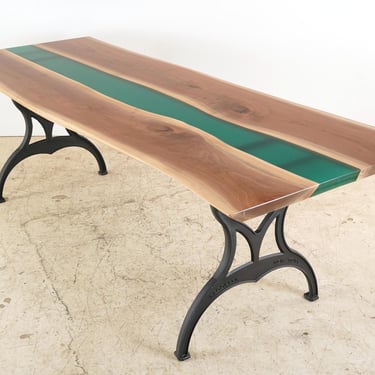 Handcrafted 8 ft. Live Edge Walnut River Iron Brooklyn Legs Dining Table