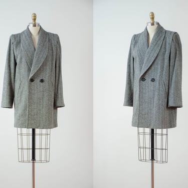 oversized blazer coat | 80s 90s vintage black white herringbone dark academia heavy warm wool oversized blazer coat 