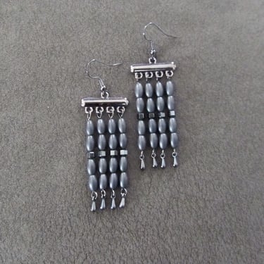 Gray hematite and gunmetal chandelier earrings 